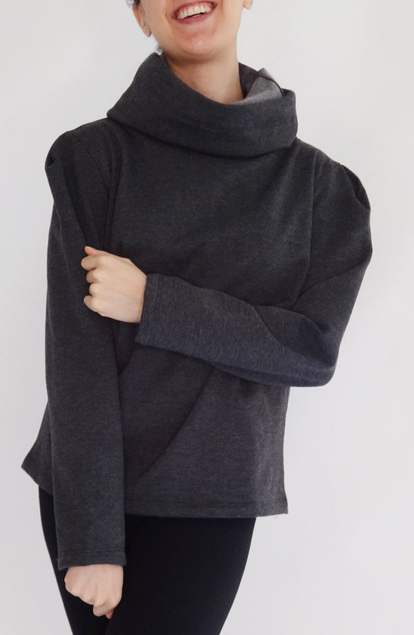 Sudadera Tara gris oxford cuello infinito - ropa deportiva y casual para mujer