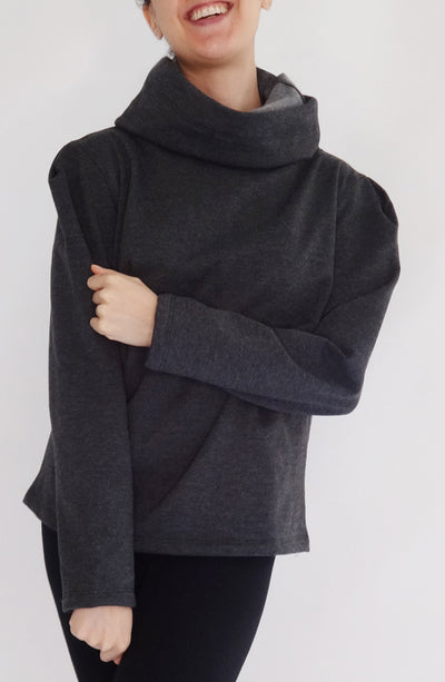 Sudadera Tara gris oxford cuello infinito - ropa deportiva y casual para mujer