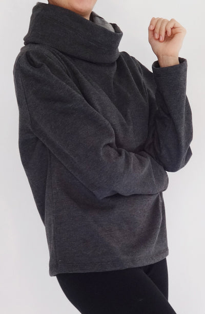 Sudadera Tara gris oxford cuello infinito - ropa deportiva y casual para mujer